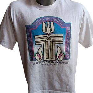 XL Vintage Mens T-shirt Single Stitch 1990s Gainesville Texas Jesus Church White